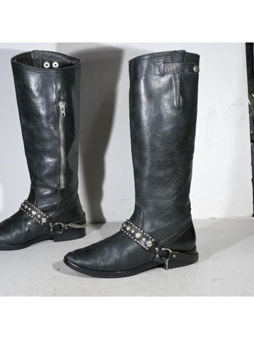 Golden Goose Deluxe Brand Studded Harness Biker Boots Black Leather Buckle Made